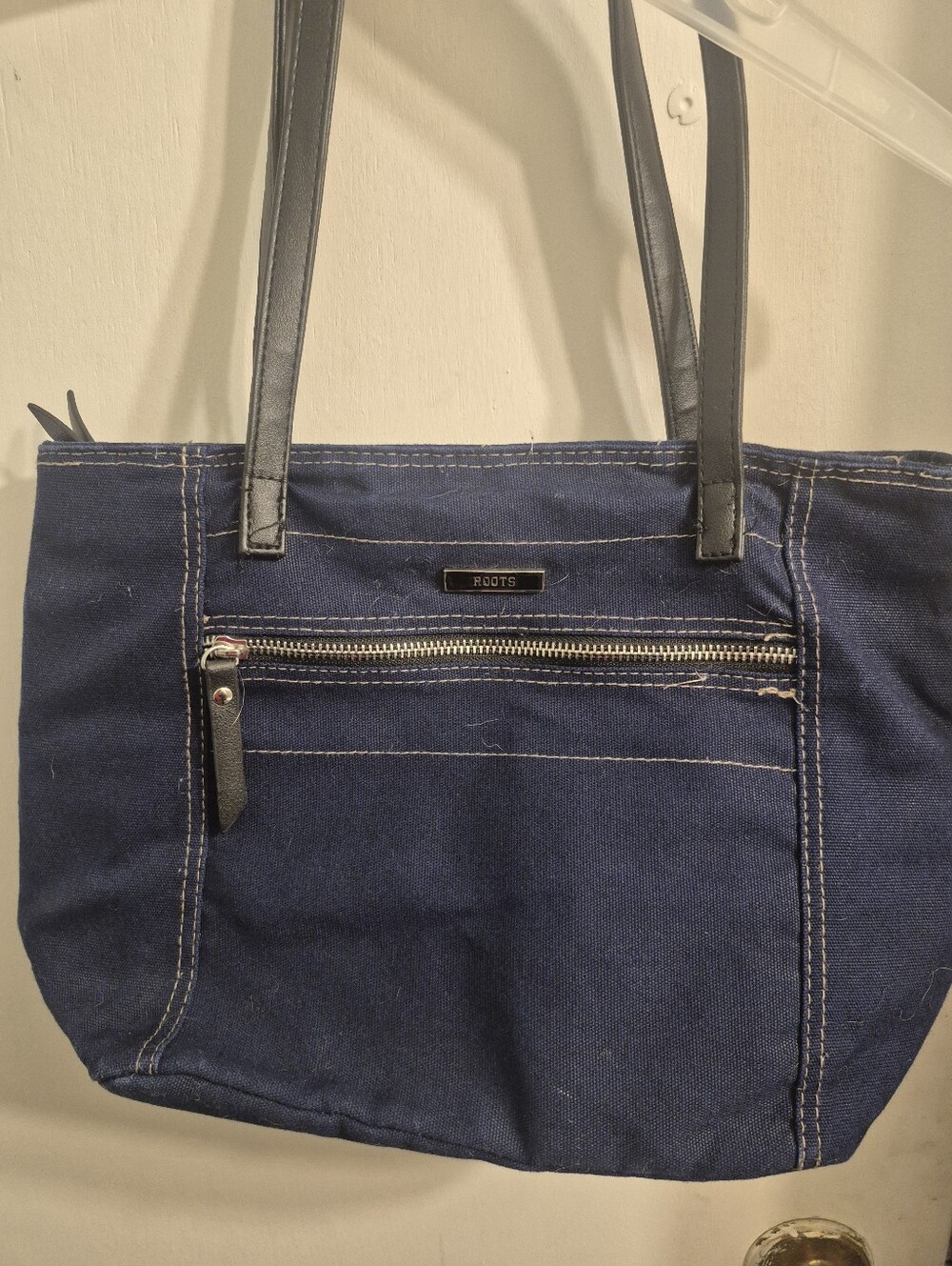 Roots Navy Canvas Lunch Tote with Black Handles